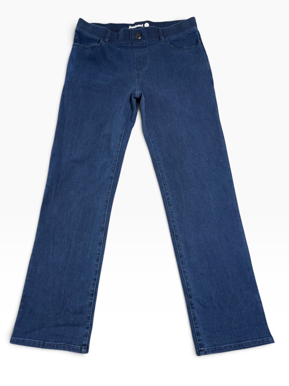 Betabrand Yoga Denim Jeans Women XL Pull On Straight Leg Dark Blue Stretch NWOT